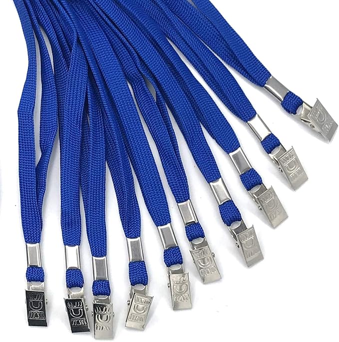Beebel Lanyard 100 Pack Blue Badge Lanyards Flat Lanyards Round 32" with Badge Clip