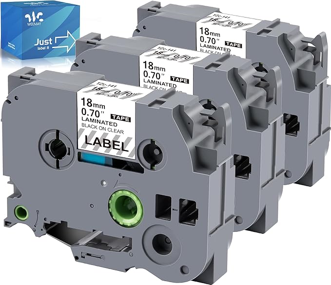 Weemay Compatible 3 Pack TZe-141 Replacement for Brother P-Touch Label Tape 18mm 0.7 Black on Clear 3/4 TZe TZ Tape TZ-141 TZ141 TZe141 for PT-D400AD PT-D610BT PT-D600 PT-D410 Printer, 0.7" x 26.2'