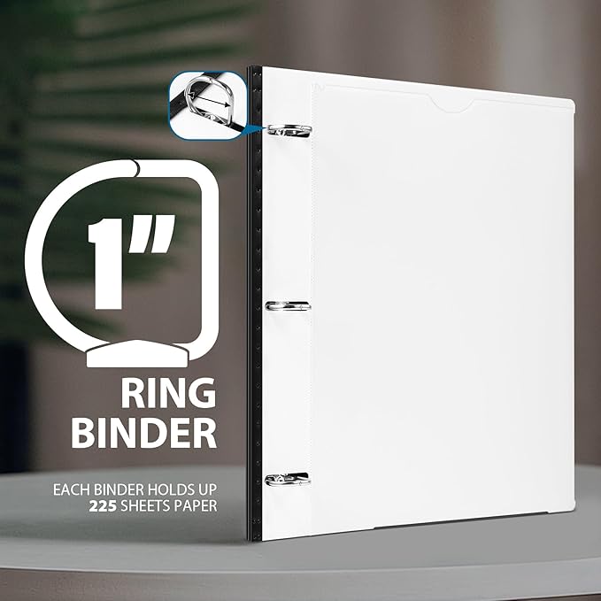 WOT I 12-Pack Telescoping 3 Ring Binder 1 Inch, Expandable Flexible Binder - Patented Design for Easy Portability, Holds 225 Sheets, Perfect for School, Office&Home Organization, White