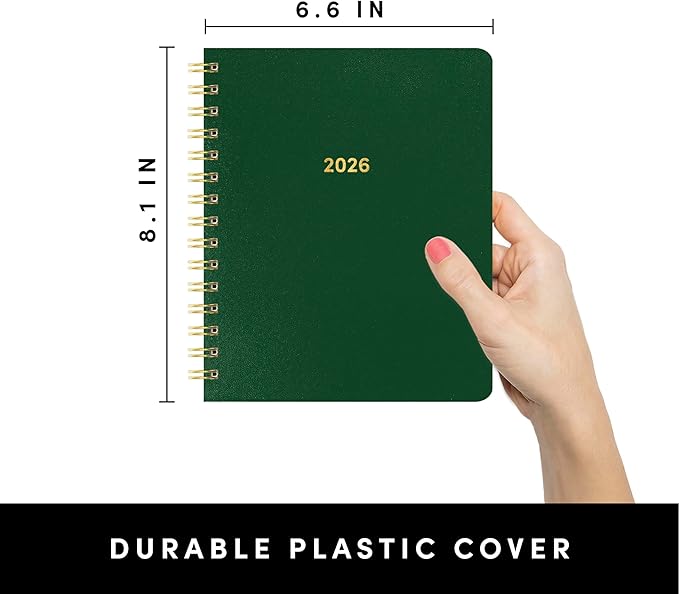 PAPERAGE 2026 Weekly & Monthly Planner, 12 Months (January 2026 - December 2026), 6.6 in x 8.1 in, Spiral Bound 2026 Planner with Weekly, Monthly & Yearly Views, Note Pages & Inner Pocket – Dark Green