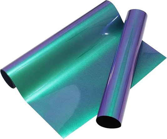 VINYL FROG Chameleon Heat Transfer Vinyl Purple to Green Gradual Transfer Vinyl Roll 12" x5ft with Iron and Heat Press Gradient Change Color HTV for T-Shirt