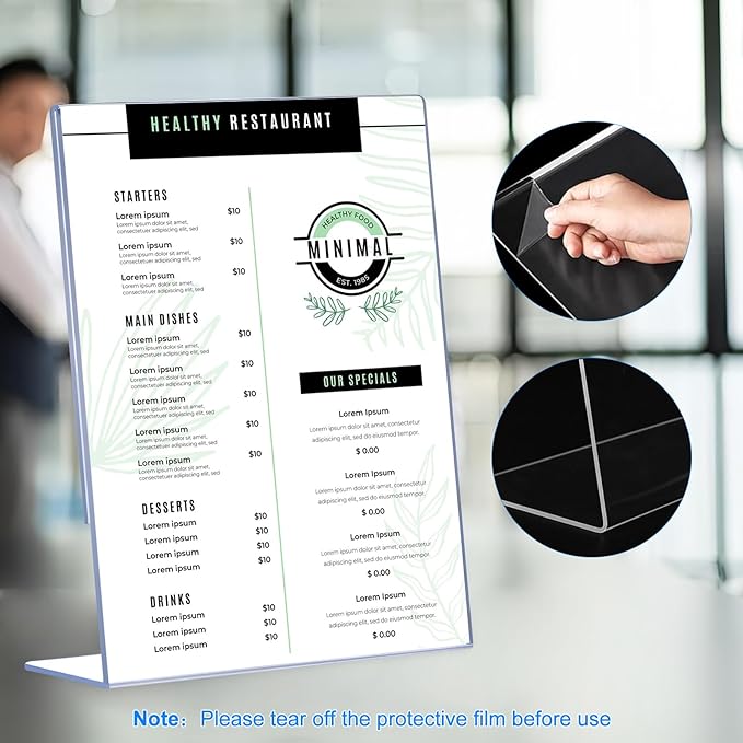 12 Pack Slanted Back Acrylic Sign Holders 4x6 for Business & Store, Tabletop Vertical Sign Holder with Anti-Slip Pads Clear Display Stand, for Menus Flyer Documents Office Restaurants Party Decoration