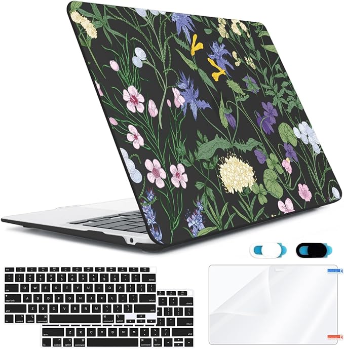 for MacBook Air 13 inch Case 2021 2020-2018 A2337 M1 A2179 A1932, Plastic Hard Shell Case&Keyboard Cover&Screen Protector&Webcam Cover Compatible with MacBook Air 13" Retina, Elegant Floral