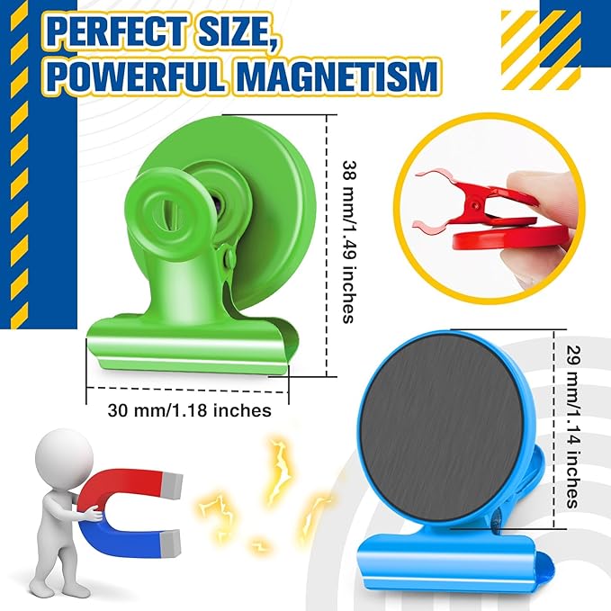 Grtard 6pack Magnetic Clips Heavy Duty, Magnet Clips for Fridge, Refrigerator Magnets, Strong Magnetic Clip,Scratch Free Magnets with Clip for Refrigerator, Whiteboard, Classroom, Locker(Colorful)