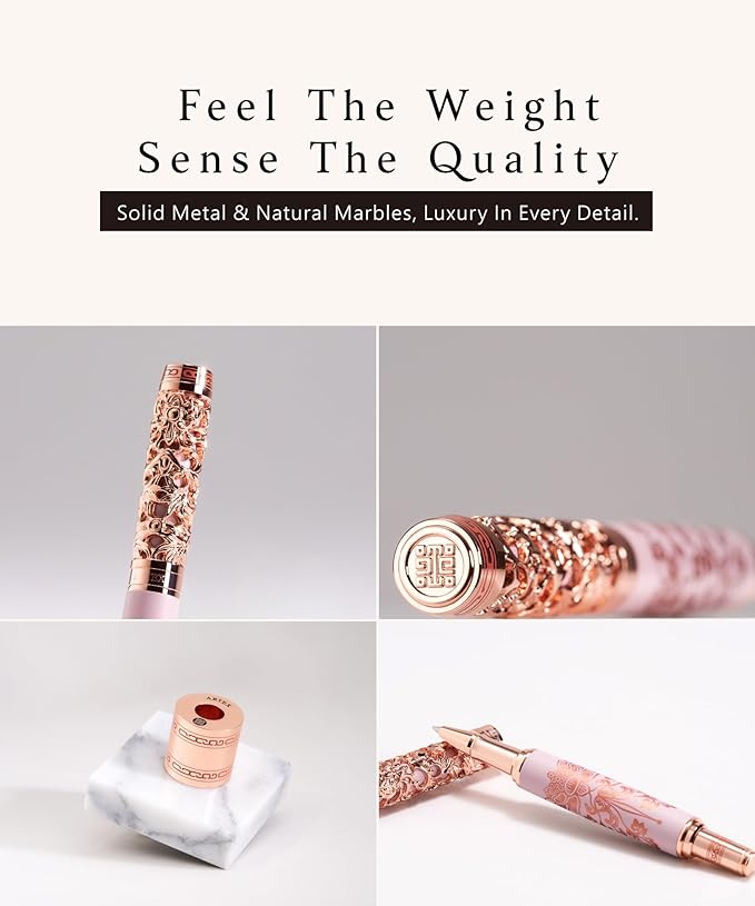 Executive Rollerball Pen Sets With Stand - Museum Art Collections - Crafting Timeless Beauty - Luxury Pen Gift & Office Desk Decor, German SCHMIDT refill, Solid Metal & Marble Texture