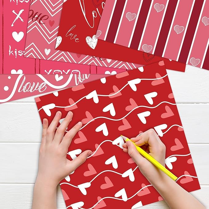 48Pcs Heart Pink Scrapbook Paper Pad, 12x12 Inch Colorful Love Decorative Craft Paper for Junk Journal Supplies, DIY Cards, and Photo Albums, Aesthetic Craft Supplies for Kids and Adults