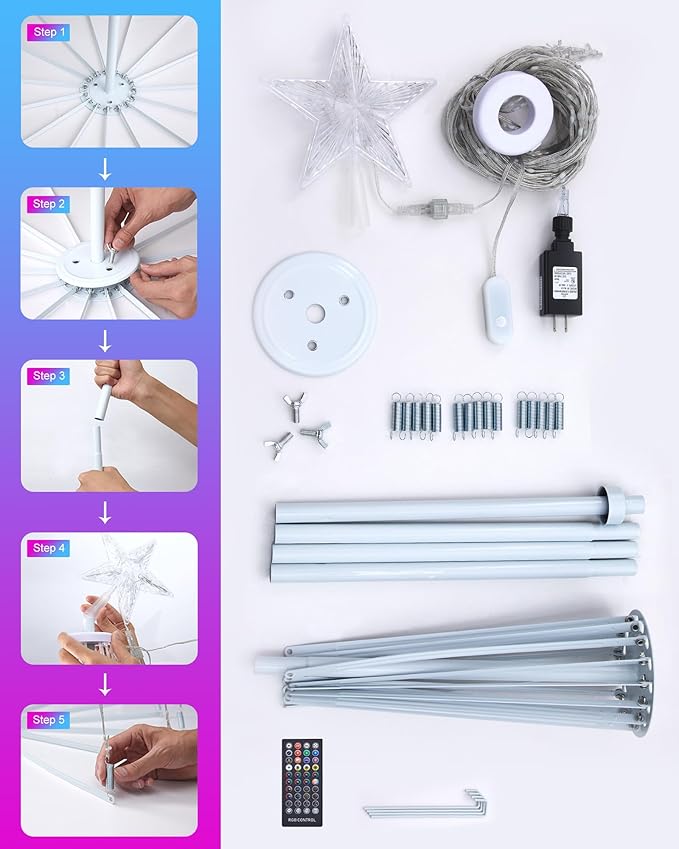 Brightown Smart Christmas Cone Tree LED Lights, 7.5ft 295 Music Sync with Remote APP and Local Control, Pattern Text Displayable, 16 Million Colors Light Show for Indoor Outdoor Decorations