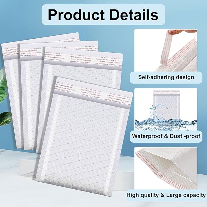 Thenshop 10 Pcs Extra Large Bubble Mailers 31.5 x 23.6 Inch Resealable Padded Envelopes Waterproof Shipping Packages Opaque Poly Packaging Envelope Mailers Cushioned Bags for Mailing Packaging, White