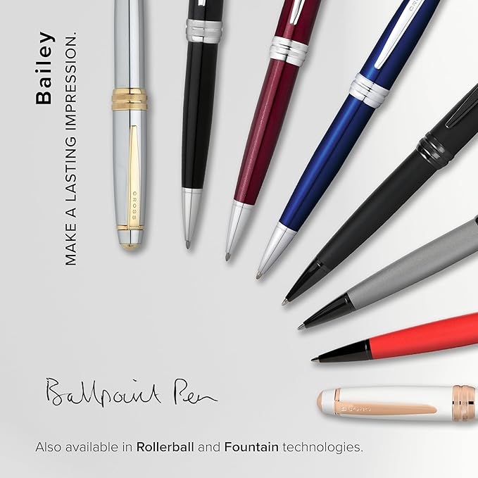 Cross Bailey Refillable Ballpoint Pen Presented in a Premium Gift Box - Medium Point, Black Ink, White & Rose Gold