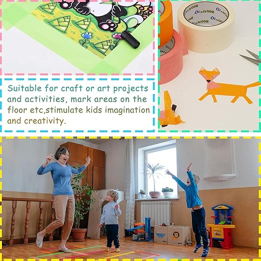 6 Rolls Colored Masking Tape-2 inch x 180 Yards Painters Tape, Rainbow Colors Rolls Bulk Kids Colorful Paper Marking Tape Decorative Arts Crafts Labeling DIY School Classroom Supplies