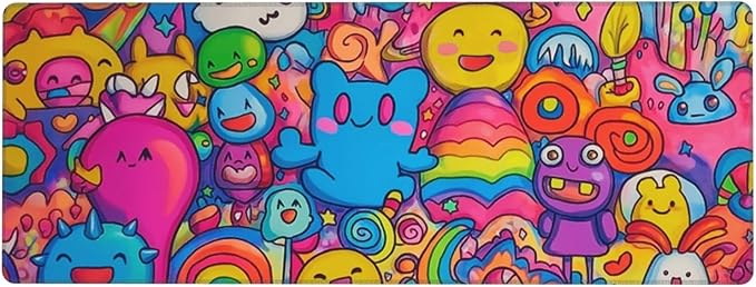 Cartoon Mouse Pad 31.5 X 11.8 Inch Big Desk Rubber Base Stitched Edges Keyboard Pad XXL Mouse Mat for Home Game and Office