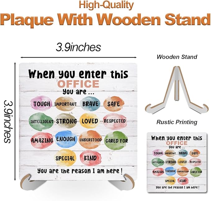 Inspirational Therapy Office Wood Sign Desk Decor Mental Health School Counselor Office Decor Sign Cubicle Decor Plaque with Wooden Stand Rustic Home Table Shelf Psychologist Therapist Coworker Gift