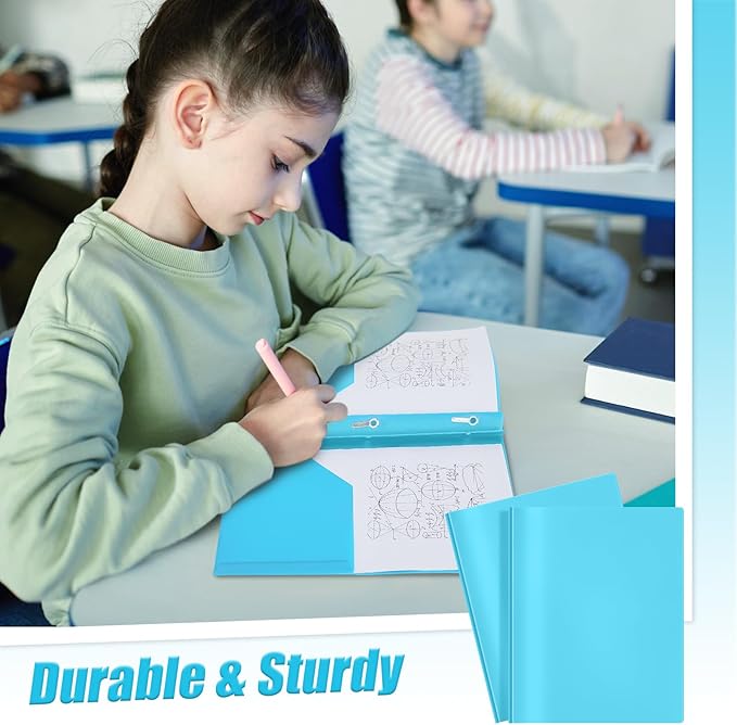 Yeaqee 60 Pcs Plastic Folders with Pockets and Prong Plastic Folders with 2 Pockets Pocket for Office, School for Students, Teachers, Office Workers (Light Blue)