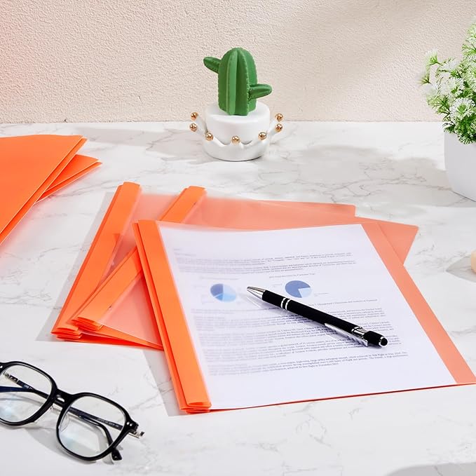 48 Pack Plastic Report Covers with 3 Prongs Presentation Folders Bulk, 100 Sheet Capacity, Clear Front Report Covers for Presentation Document Paper School Office Supplies (Orange)