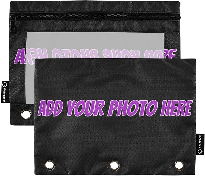 Gredecor 2 Pack Personalized Binder Pencil Pouch 3 Ring Custom DIY Photo Zipper Pencil Pouches Case Customized Cosmetic Bags with Clear Window Organizer for School Office