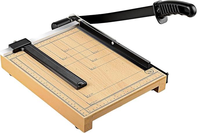 Paper Cutter, 12" Wood Guillotine Paper Trimmer, 12 Sheet Capacity, Heavy Duty Paper Slicer with Adjustable Guide, Safety Guard and Blade Lock