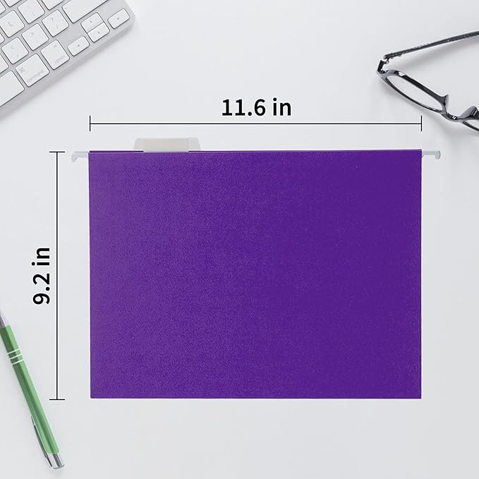 Purple Hanging File Folders,25 Packs Letter Size File Folder,Designed for Bulky Files,Filing Cabinet,1/5 Adjustable Tabs for Office,School,Home
