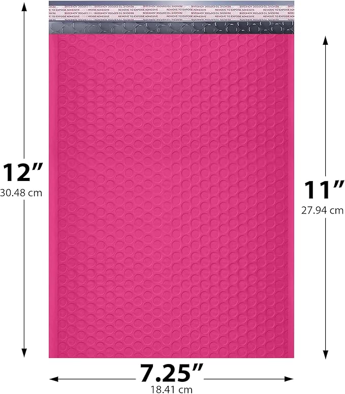 Hot Pink Poly Bubble Mailers 7.25x12 inch #1 | Self Seal Padded Envelopes | Cushioned Bubble Mailer | Usable Size 7.25x11 | WaterProof | Lightweight mailing Shipping Bags | 200 Pack Bulk
