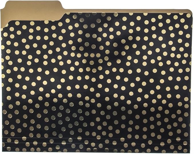 Graphique Designer Black, White, and Gold Polka Dots File Folders | Set of 9 (3 Designs) | Letter Size Organizers | Decorative Office Supplies | Durable Coated Cardstock | 1/3-Cut Tabs