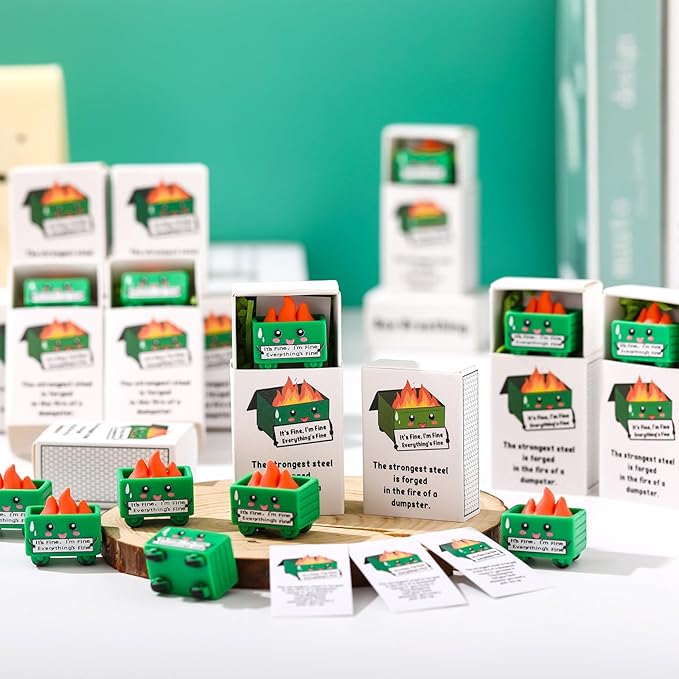 Realspring 24 Sets Dumpster Ornament Desk Accessories Emotional Support Resin Dumpster with Inspirational Cards Funny Employee Appreciation Gifts for Halloween Team Office Coworker Teacher (Classic)