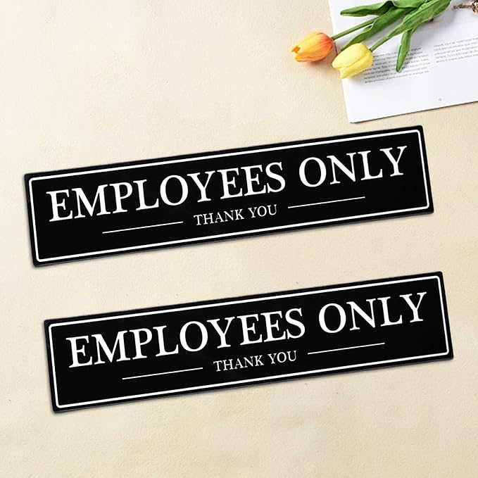 SINYUDUN 2 Pack Acrylic Employees Only Sign for Door or Wall, with Double Sided Tape, for Office, Business Door, Store, Restroom (Black, 2.1 x 8 Inch)