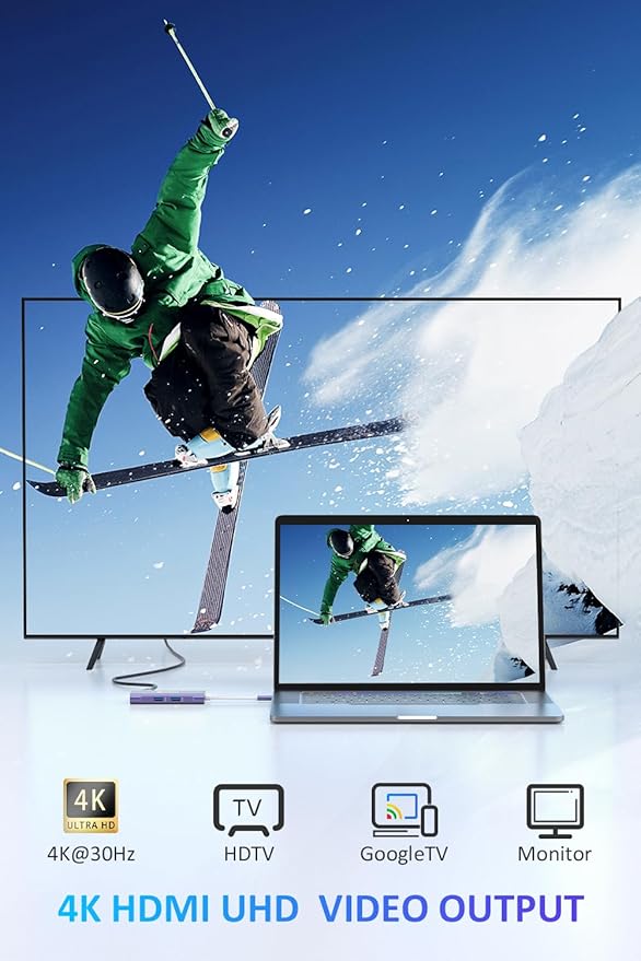 UtechSmart USB C Hub, Ethernet Multiport Adapter 6 In 1 USB C to HDMI Dock Compatible for Macbook Pro/Air, Chromebook, Dell XPS, HP and Type C Devices (Gigabit Ethernet 100W PD 4K HDMI USB 3.0) Purple