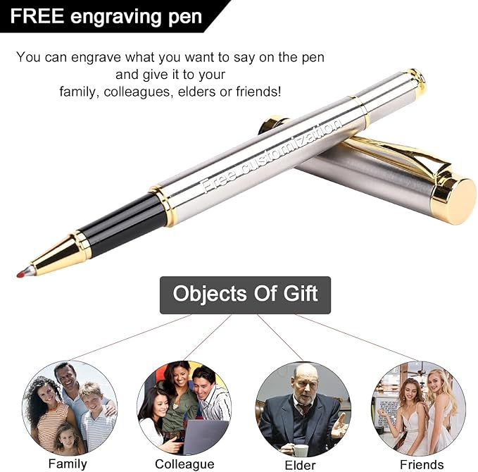 YIVONKA Personalized custom pen Luxury pens Free Engraving roller Ballpen,Ballpoint pen,office ballpoint pen, Black Ink,Gifts for Men,Women, Classy Gift Box (Silver)