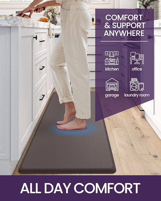 DEXI Kitchen Mat Cushioned Anti Fatigue, Non Slip Waterproof Comfort Standing Floor Rug for Kitchen, Office, Sink, Laundry, 48x20, Brown