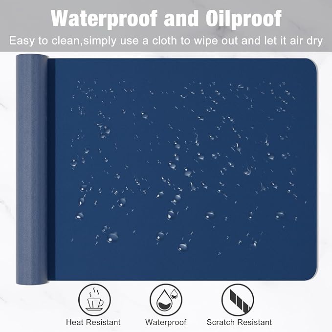 Hsurbtra Desk Pad, 35.5" x 17" PU Leather Desk Mat, XXL Extended Mouse Pad, Waterproof Desktop Blotter Protector, Non-Slip Ultra Thin Large Laptop Keyboard Writing Mat for Office Home, Navy Blue