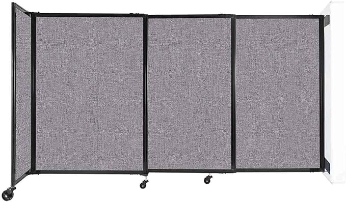 Wall-Mounted Sliding StraightWall Room Divider | Adjustable Widths | Locking Wheels | Room Separator | Up to 7'2" Wide x 4' Tall Cloud Gray Fabric Panels