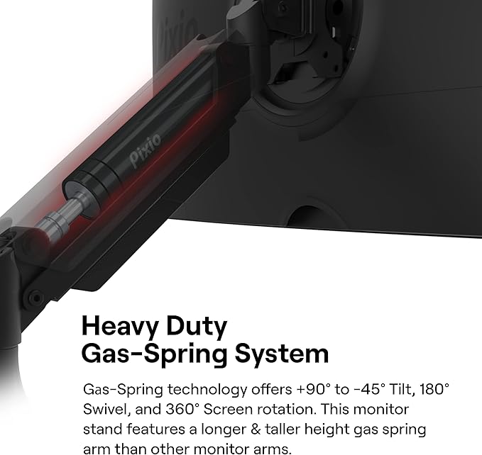 Pixio PS2S Ultrawide Heavy-Duty Premium Single Monitor Arm Stand Desk Mount - Fits up to 49 inches Monitors, Weights up to 39lbs Flat / 31lbs Curved, Compatible with VESA 75x75mm 100x100mm