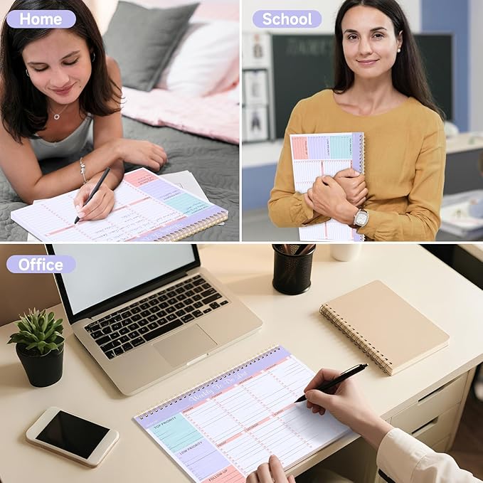 Weekly To Do List Notepad with 52 Undated Sheets, 8.5"×11" Weekly Desk Planner Undated Weekly Planner with Spiral Bound for Women & Man Home School and Work, Purple