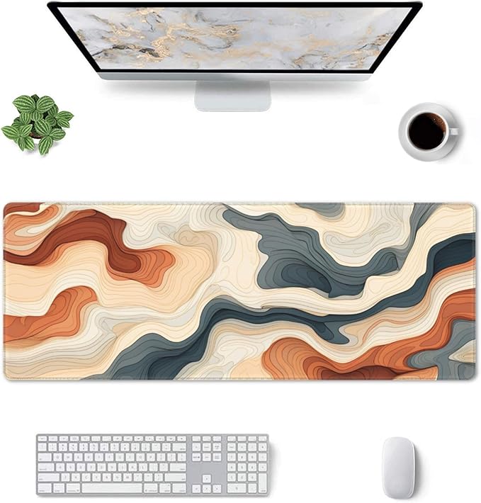 Large Topographical Mouse Pad 31.5 x 12 Inch with Anti-Fray Stitching, Non-Slip Rubber Base, Ideal for Gaming & Office Use