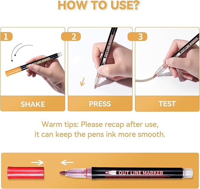 Outline Shimmer Markers, 12 Glitter Metallic Pens Tween Teen Girl Gifts Trendy Stuff 4-16 Year Old, Arts Crafts Kids Ages 8-12, Cool Travel Essentials for Kids Girls Ages 4-8-12-16