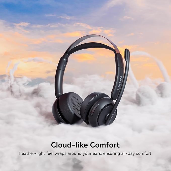 LEVN Wireless Headset, Wireless Headset with Mic for Work, AI Noise Cancelling, 65 Hrs Working Time, Bluetooth Headphones with Microphone from Home/Computer/Call Center/Teams