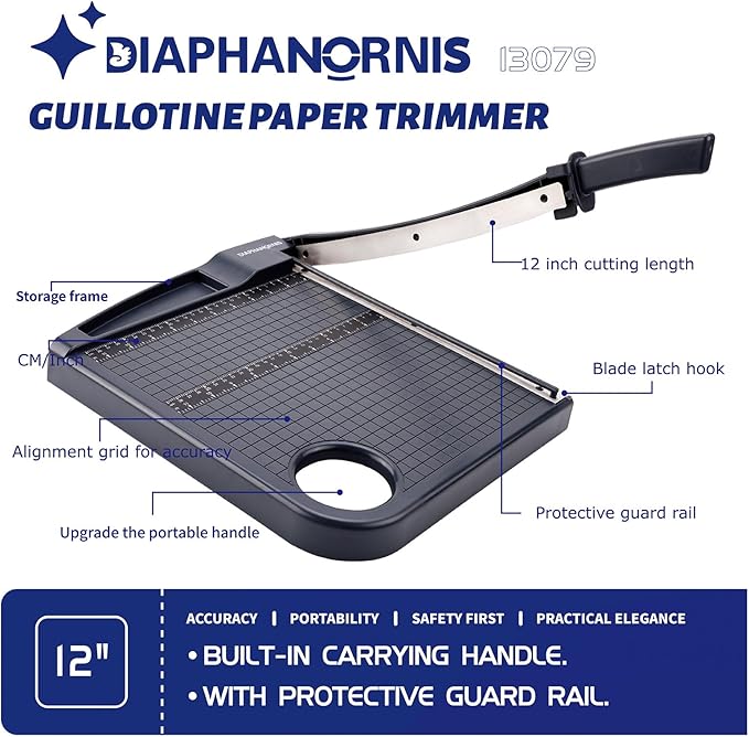 Paper Cutter,Heavy Duty Guillotine Paper Trimmer with Portable Base DesignandSafety Guard/Blade Lock,12" Cut Length Paper Slicer with17PCS Capacity,Cardstock/Laminating/Cardboard/Photos/Vinyl,(Grey)