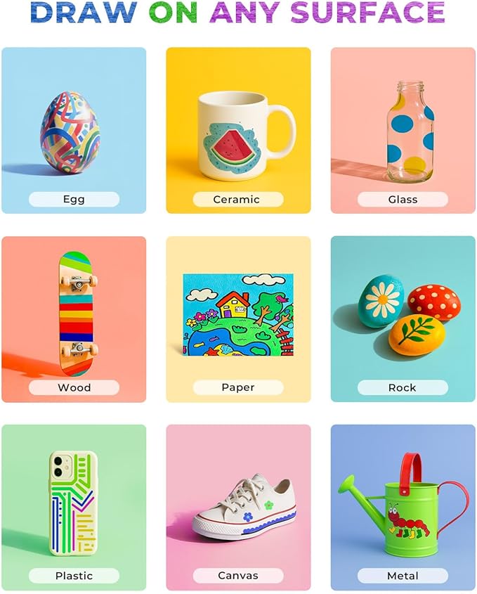 JusArt 36 Colors Acrylic Paint Markers Set With Bag, Dual Tip with Brush Tip and Fine Tip Paint Pens for Rock Painting, Wood, Egg, Canvas, Glass, Stone, Ceramic, DIY Crafts Professional Art Supplies