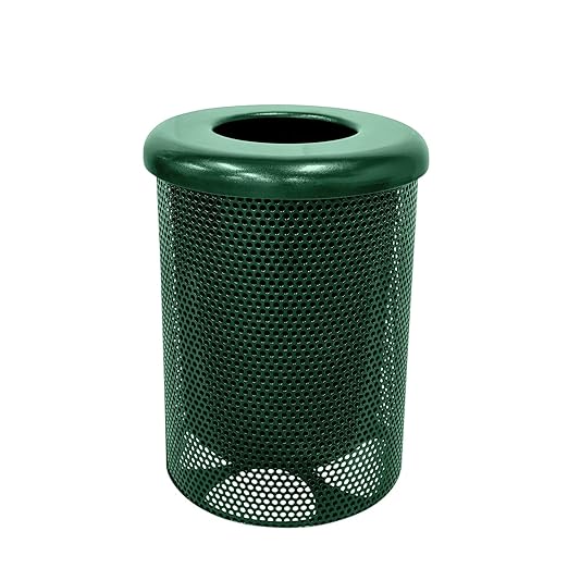 RFT-P-GRN Heavy Duty Round Trash Receptacle with Flat Top, Liner Included, 32 Gallon, Green, Made in America