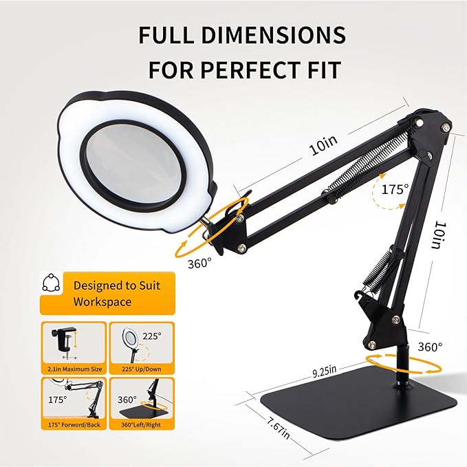 12X Magnifying Glass with Light and Stand,2-in-1 LED Desk Lamp & Clamp,5 Color Modes Brightness Stepless Dimmable,Magnifier with Light Hands Free,Reading,Hobby Close Work