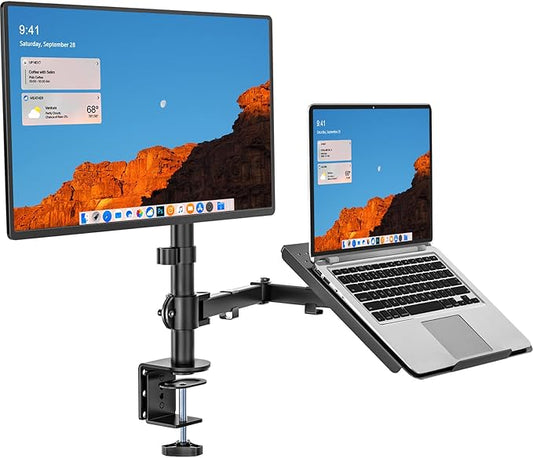 WALI Laptop and Monitor Stand, Fully Adjustable Monitor Mount and Laptop Tray for 1 Notebook up to 17 inch and 1 Screen up to 27 inch, 22 lbs, Weight Capacity (M001LP), Black