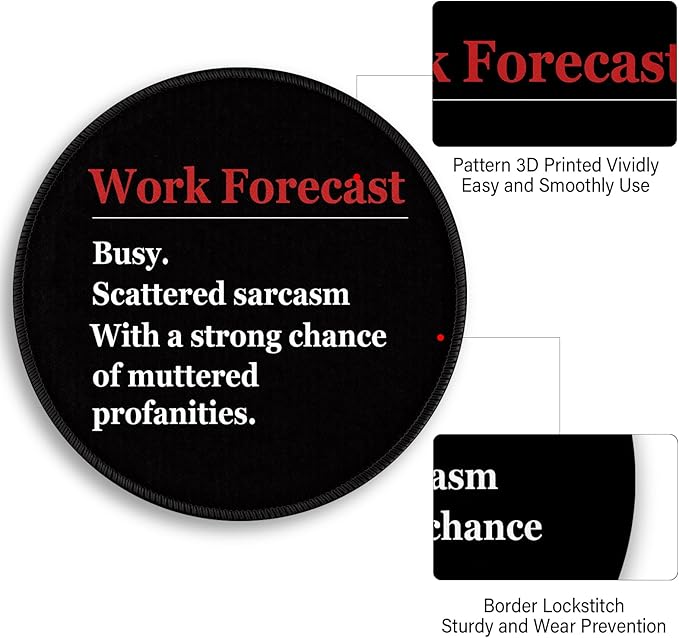 Funny Work Mouse Pad, Black Small Round Mousepads for Desk, Mini Travel Mouse Mat for Wireless Computer Laptop, Office Desk Accessories, 8.6 x 8.6 inch
