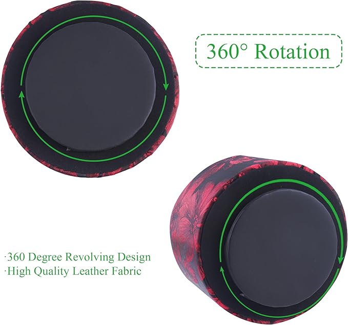 QIELIZI Round Leather Art Supply Organizer,Remote Control Holder,360 Degree Rotating,Multi-Functional Pencil Holder,4 Compartments Desktop Stationary Organizer(1-Dahlia Red)