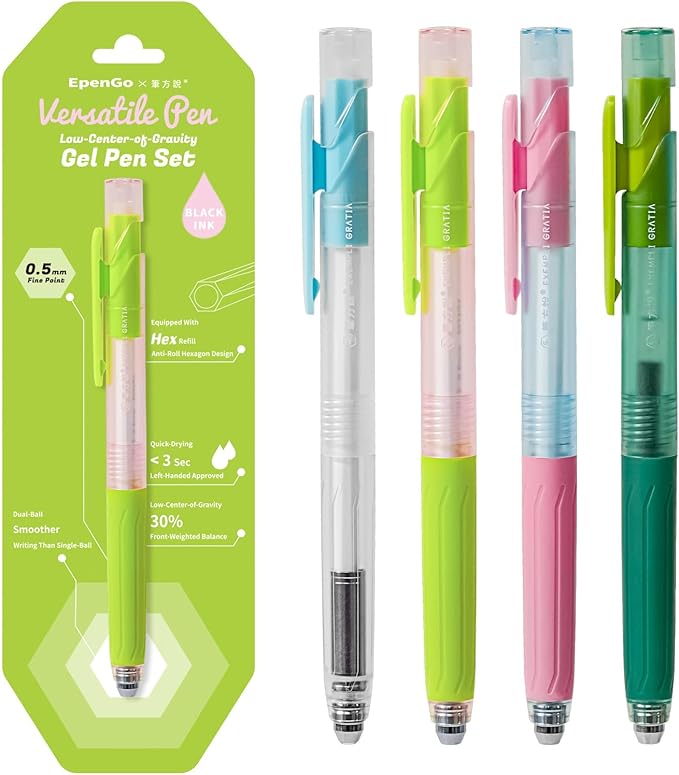 cute Ballpoint Pens Fine Point Smooth Writing Pens, 0.5mm Black Gel Ink pen, Quick-Dry Retractable with Silicone Grip, 4 Pcs - Morandi Colors for Office, School Supplies & Journaling