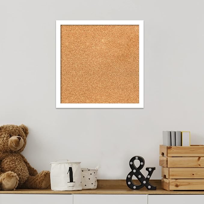 Amanti Art Natural Cork Board for Wall, 15x15 Vision Board with White Frame, Small Corkboard Office Decor for Home Organization, Modern Corkboard Pinboard to Display Items for Home Organization in