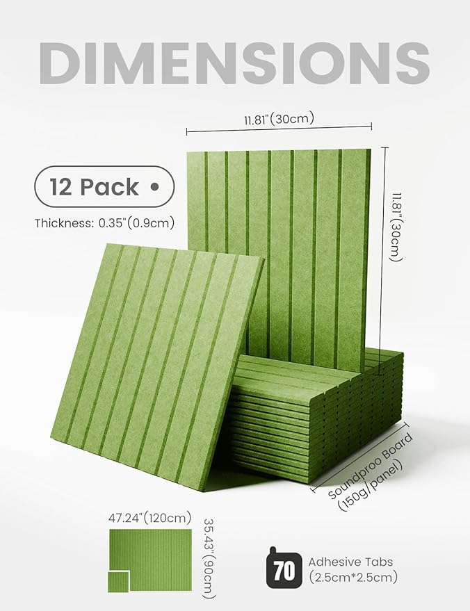 Large Felt Bulletin Board 48" x 36" Cork Board Alternative-12 Pack with 70 Safe Removable Adhesive Tabs, Cork Boards for Walls Cork Board for Home Office Classroom Pin Board (Grass Green)