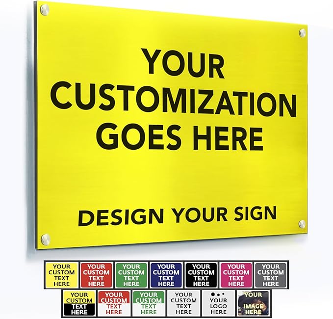 Custom Metal Signs, Personalized Aluminum, Waterproof Business Signs, White Aluminum (Yellow Background, 20x20 In)