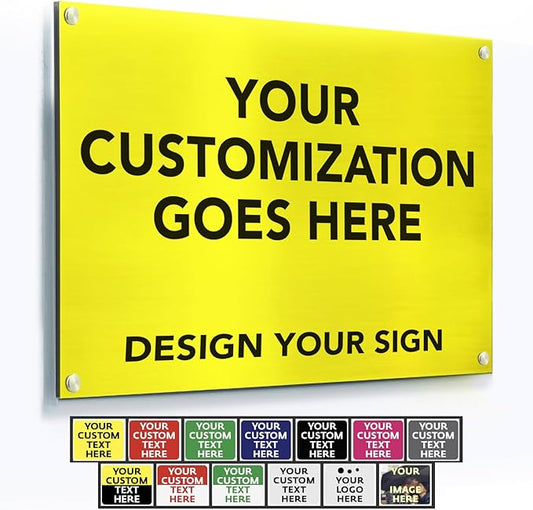 Custom Metal Signs, Personalized Aluminum, Waterproof Business Signs, White Aluminum (Yellow Background, 20x20 In)