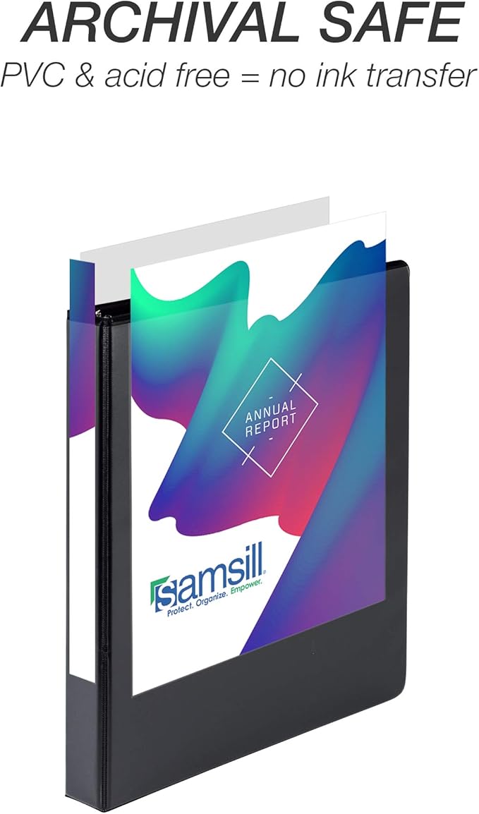 Samsill Durable 1 inch 3 Ring Binder, Made in USA, D Ring Binder, FSC 100% Recycled Chipboard, Black, 4 Pack