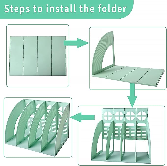 SAYEEC Magazine File Holder Folder Storage Desktop 4 Compartment Standing Hollow Green Files Bookshelf Organizer Box Office Racks Displays Holds Notebooks Documents for School Working Students