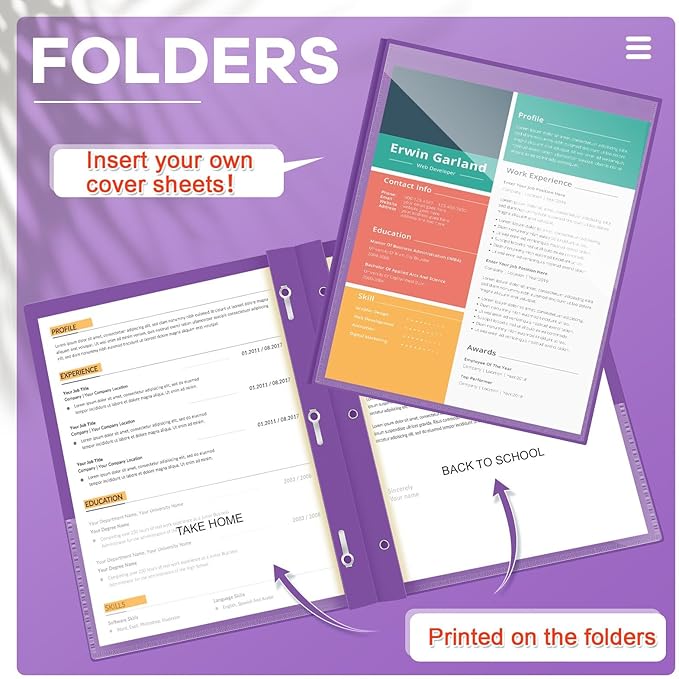 Henoyso 24 Pcs Plastic Folders with Clear Front Pocket and 3 Prong Take Home Plastic 2 Pocket Folder Back to School for Students Parent Teacher Communication for School Office (Purple)